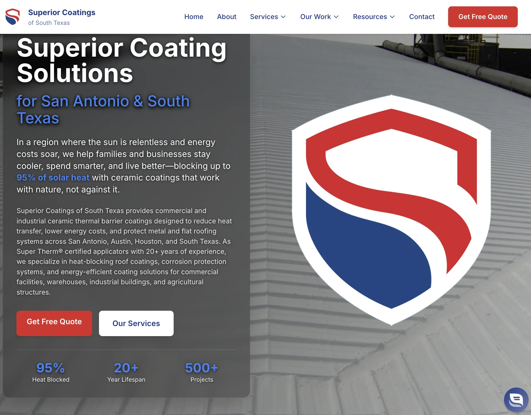 Superior Coatings website screenshot